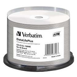 CLOCHE 50 CD-R VERBATIM - 700MB - 52X - IMPRIMABLES JET D ENCRE