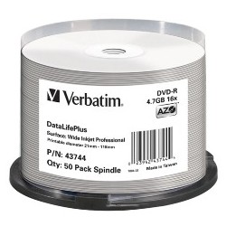 CLOCHE 50 DVD-R VERBATIM - 4,7GB - 16X - IMPRIMABLES JET D ENCRE