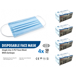 4 Boîtes - Masque 3 plis bleu/barette/élastiques/très haute filtration Type II 98%